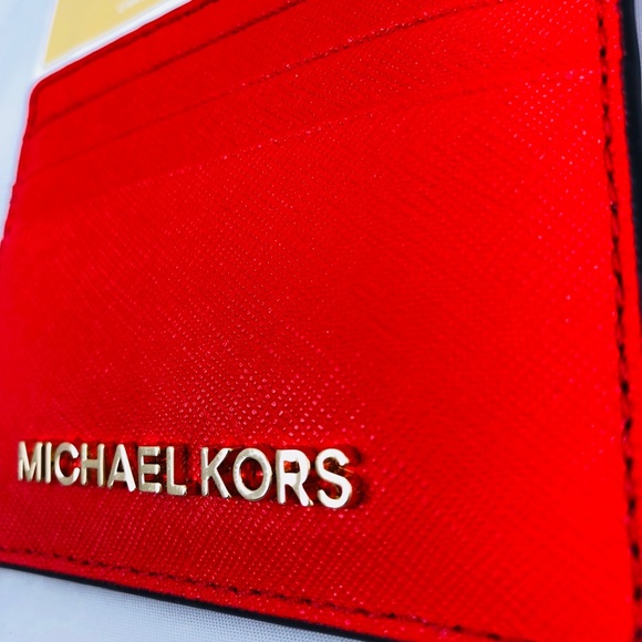New! Michael Kors Bright Red Leather Card Case - Picture 3 of 7